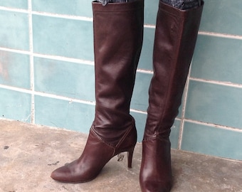 sz 9b COLE HAAN vintage brown leather tall high heel boots BHH1