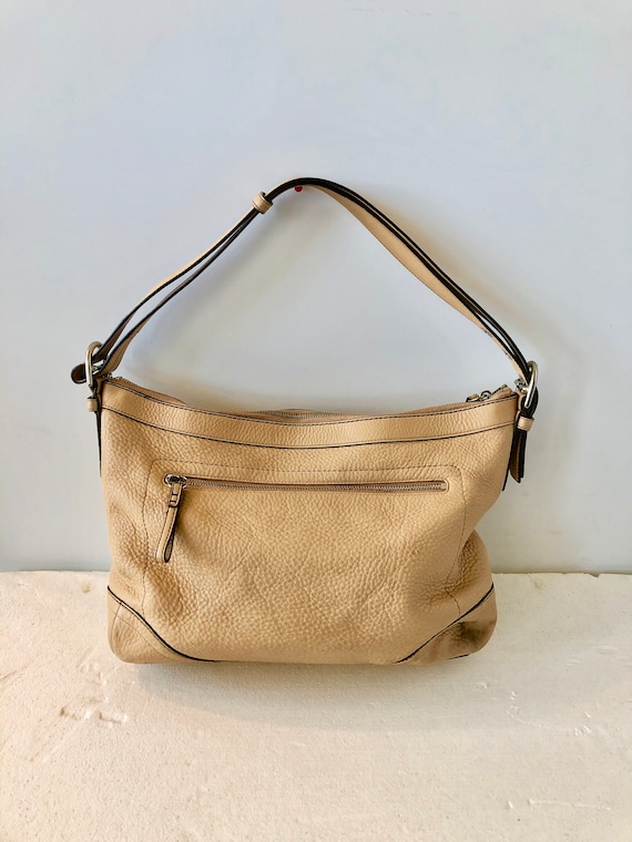 med sz vintage sand color leather coach purse-larg