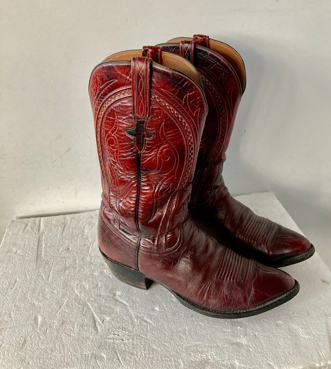 sz 13 D Lucchese vintage men cowboy boots- top of the line skillfully crafted western boots made in TEXAS with pride- sustainable, foto 3 di 5
