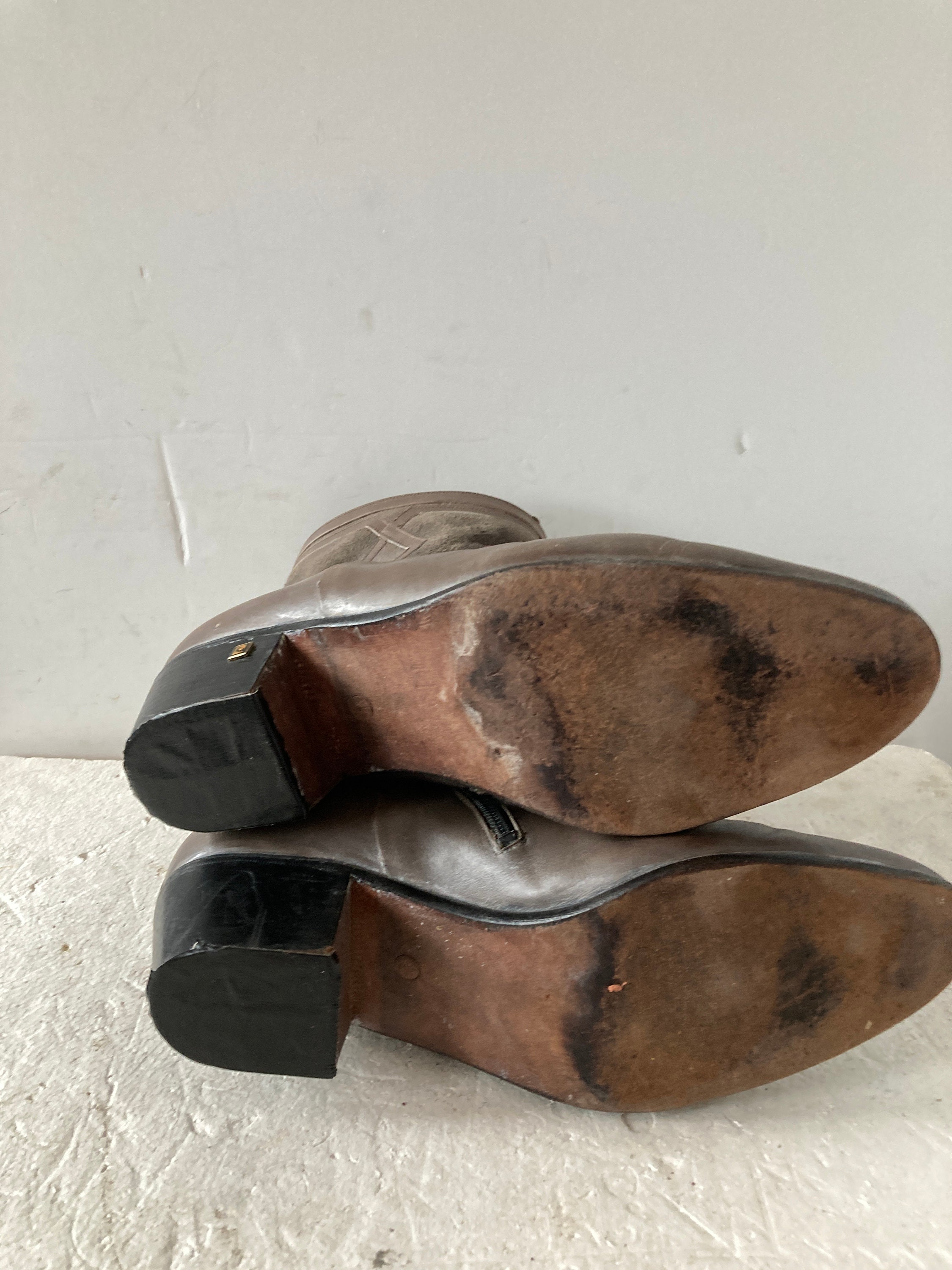 SZ 11,5 D PIERRE CARDIN Vintage Men Brown Leather Boots-high  display picture 1