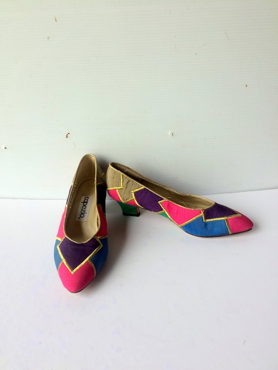 sz 6.5m vintage festive mix color suede flat shoes