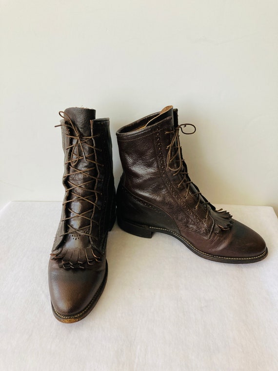 Vintage Justin Wingtip Leather Boots – Brown, Unisex, Size  display picture 3