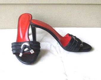 sz 6.5m YVES SAINT LAURENT vintage sexy black leather sandals