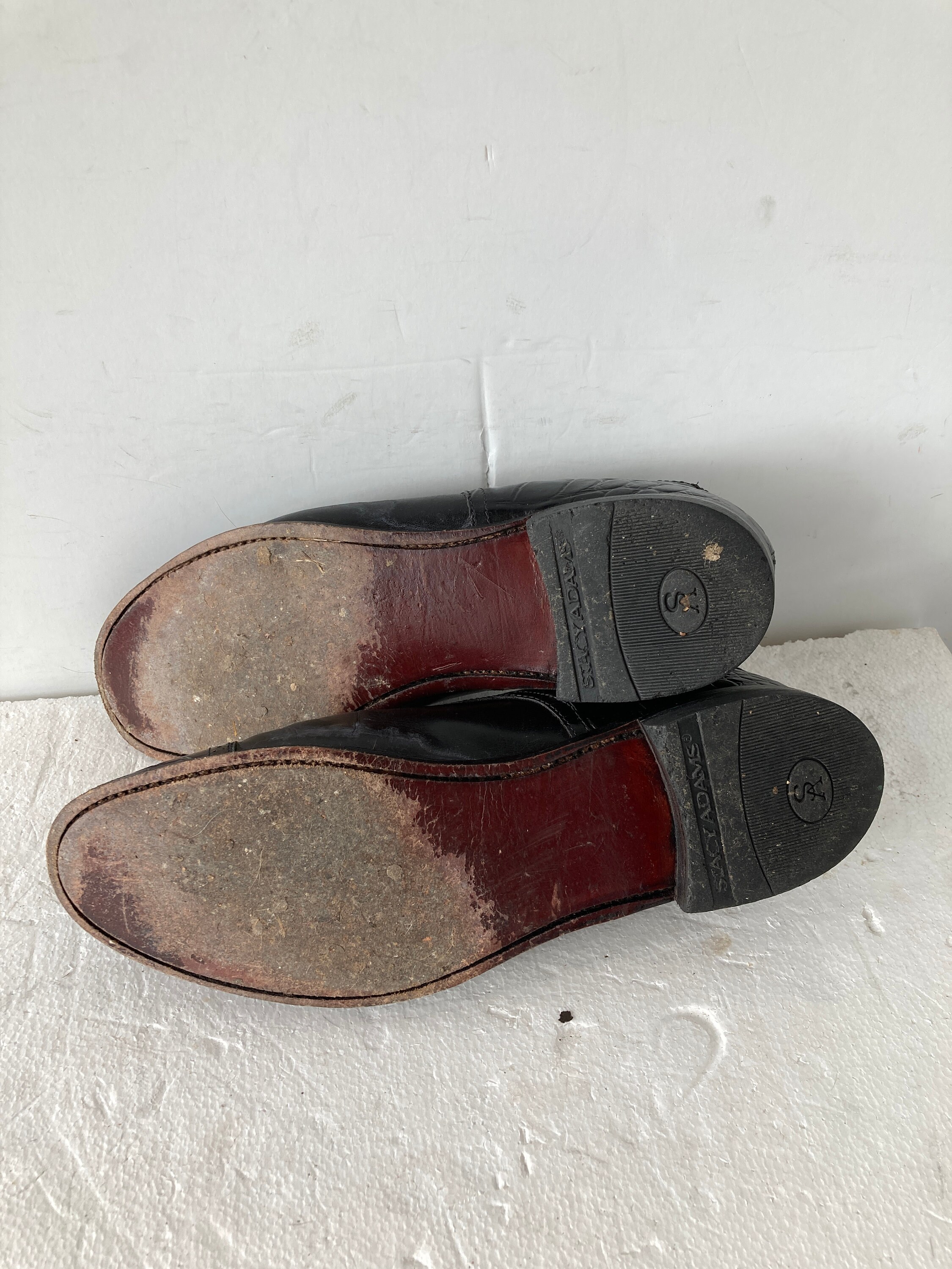 Stacy Adams Vintage 60s/70s Men Black Croc Print Leather Lace up