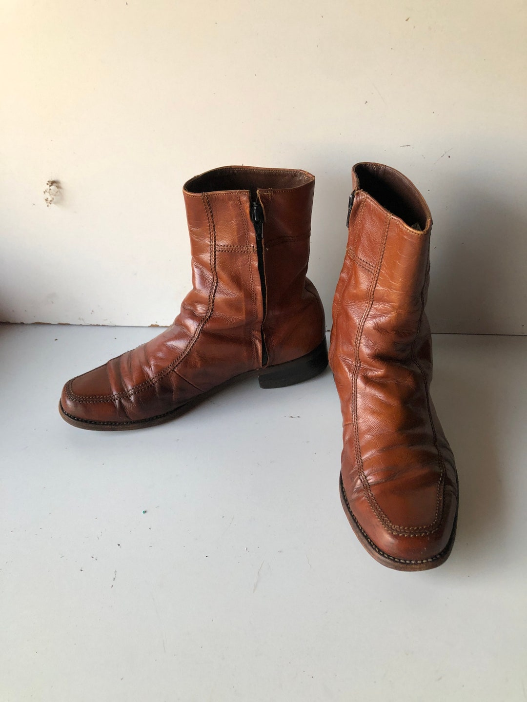 Vintage Florsheim Brown Leather Ankle Boots - 80s Unisex Style Sz