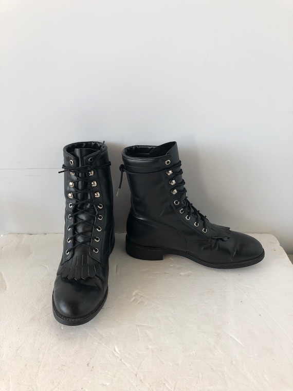 sz 8 b vintage JUSTIN boots, black leather lace u