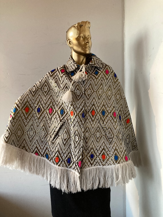 vintage 70s Guatemalan fringed sky blue and bronze