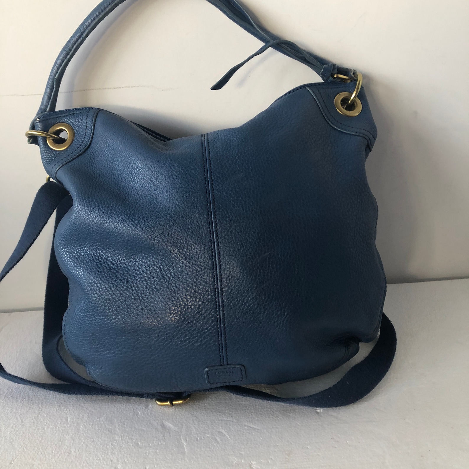 Vintage large FOSSIL shoulder bag pursebright blue leather Etsy