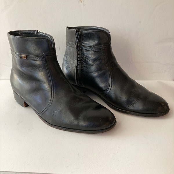 sz 9D FLORSHEIM vintage 80S black leather men ankle boots- fashion flashback-old school turns new cool -sustainable