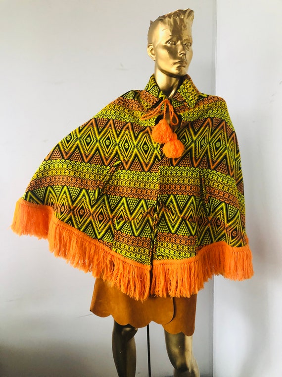 vintage 70s Guatemalan fringed mix colors tapestry
