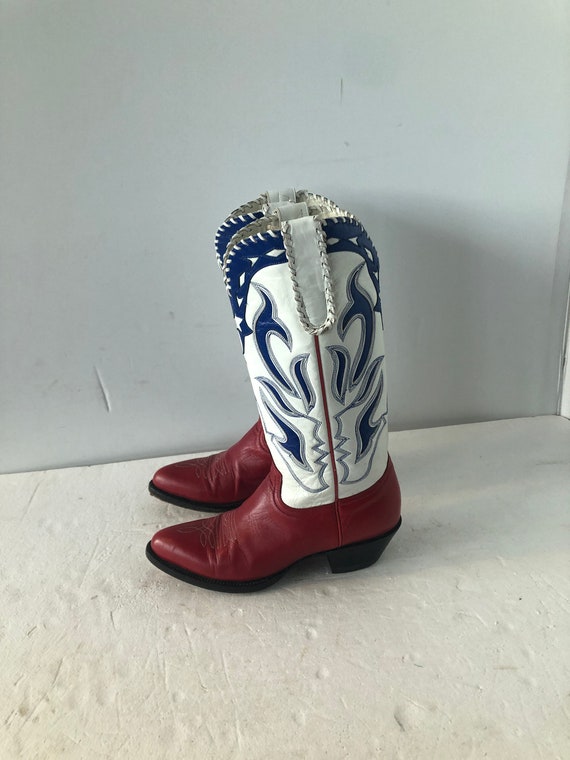 sz 6.5 vintage women cowboy boots- red white and … - image 3
