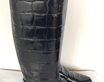 Botas de montaña vintage de piel con estampado de cocodrilo - Charles David - Fabricadas en Italia