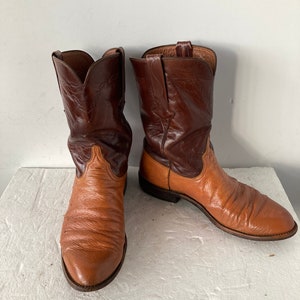 Lucchese 10d vintage men cowboy boots- two tone ostrich and soft leather-a more stylish take on western boots-sustainable
