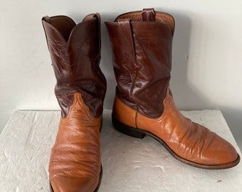 Lucchese 10d vintage men cowboy boots- two tone ostrich and soft leather-a more stylish take on western boots-sustainable