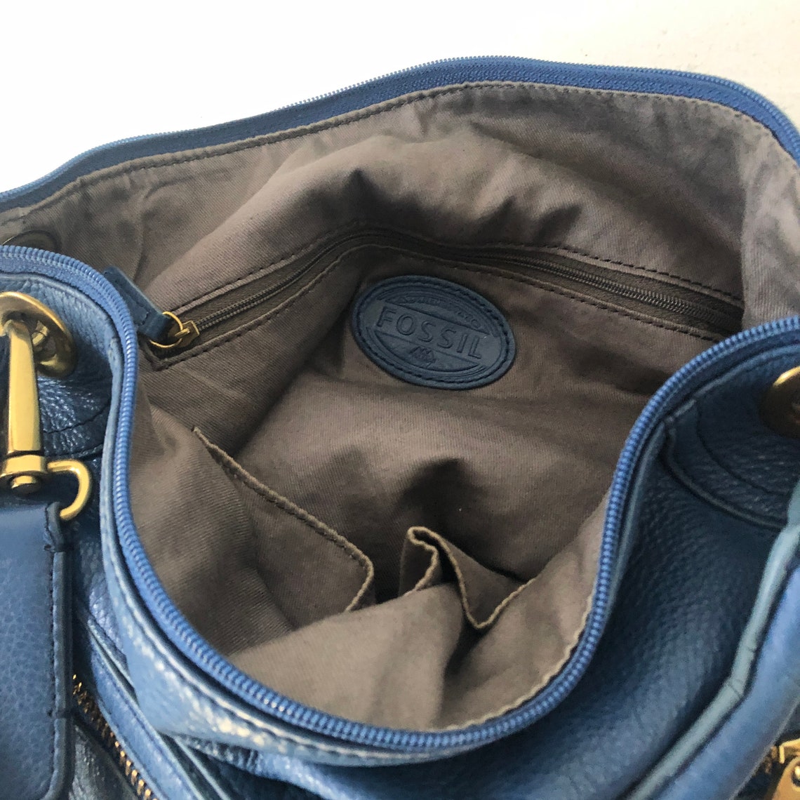 Vintage large FOSSIL shoulder bag pursebright blue leather Etsy