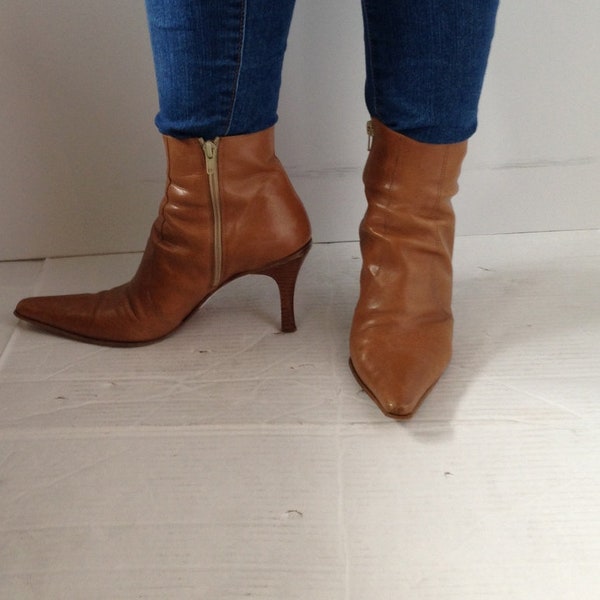 sz 11 VIA SPIGA vintage leather booties -buttery caramel color leather high heel booties made in ITALY