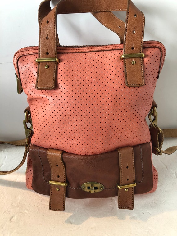 vintage FOSSIL x large shoulder bag purse- pink a… - image 2