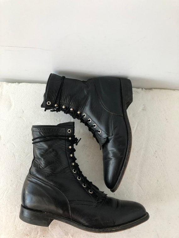 black leather granny lace up boots
