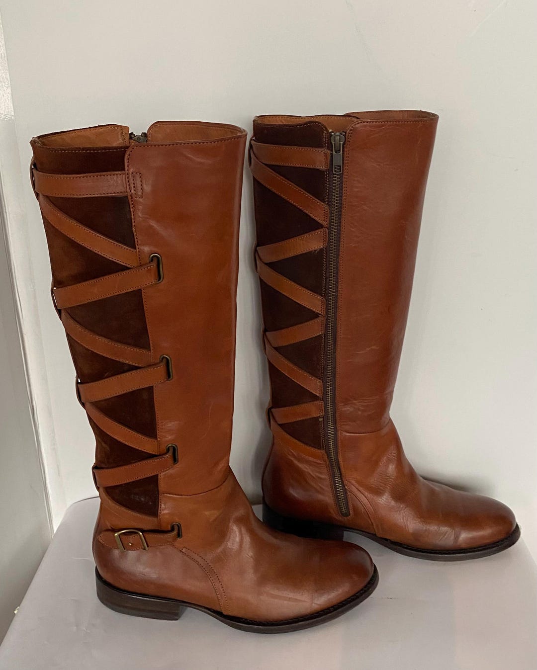 Vintage FRYE Brown Leather Suede Boots, Size 7.5B, Knee High - Etsy