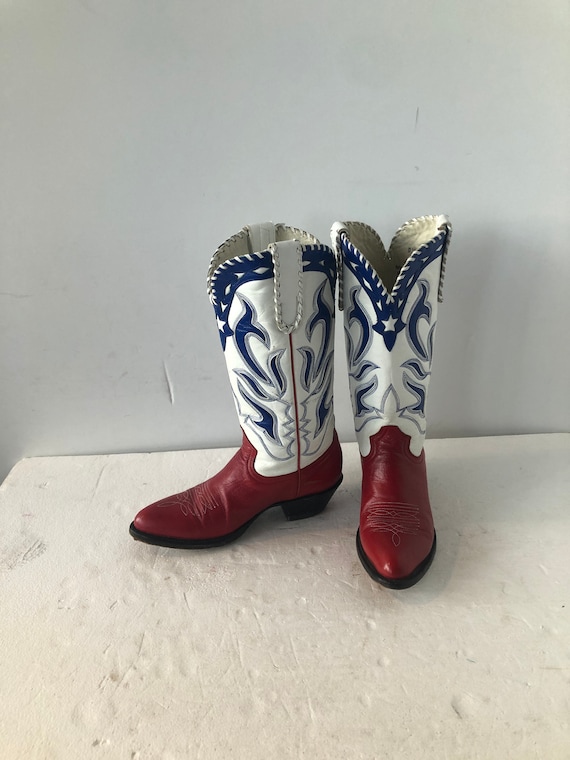 sz 6.5 vintage women cowboy boots- red white and … - image 1