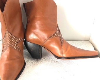 dp vintage 90s high heel leather ankle boots-  sustainable made in ITALY  sz 1