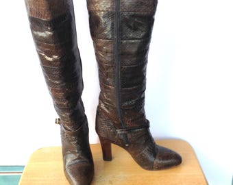 Vintage 80s Snakeskin High Heel Boots - SPIEGEL - Size 7M