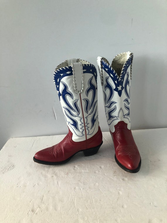 sz 6.5 vintage women cowboy boots- red white and … - image 6