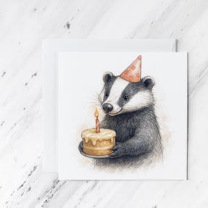 Badger Birthday Card: Watercolor Woodland Animal, Blank Inside in UK