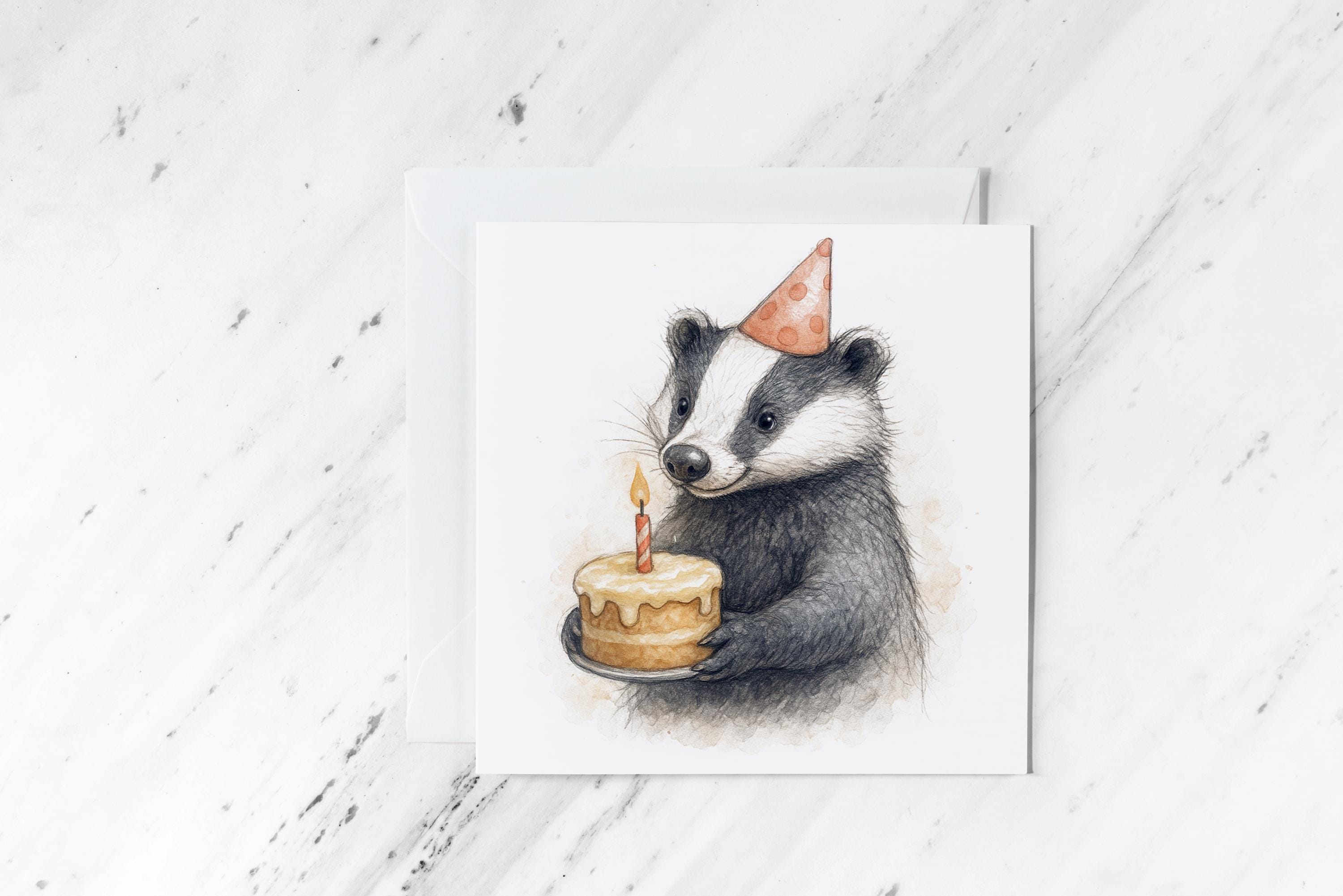 Artery8 Grußkarte „Honey Badger In Bathtub“ – Schwarz-weiß, Surreal, Blanko Innen