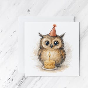 Watercolor Owl Birthday Card: Blank Inside Woodland Greeting