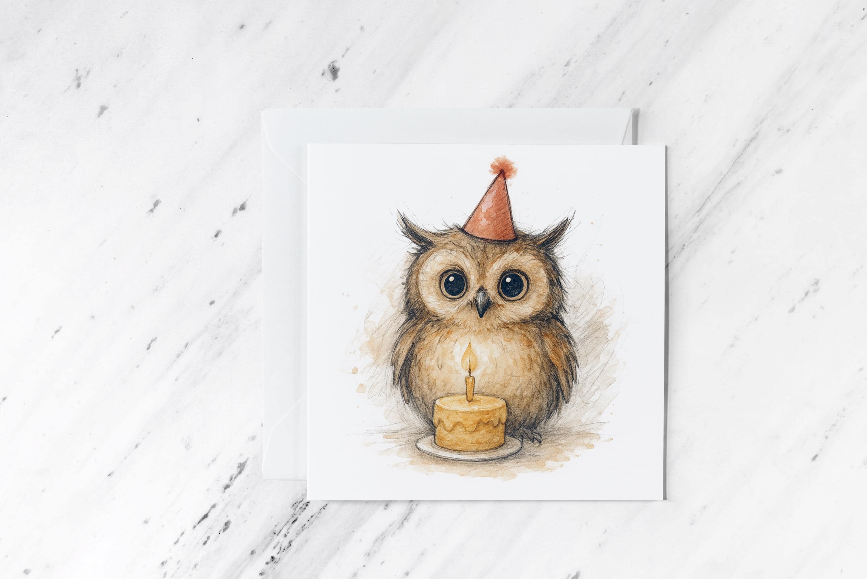 Watercolor Owl Birthday Card: Blank Inside Woodland Greeting