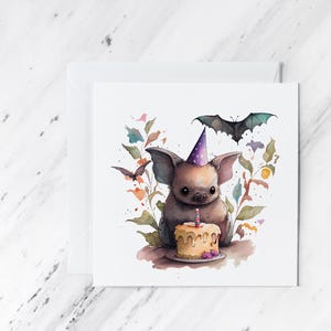 Bat Birthday Card | Blank Inside | Birthday Card In A Watercolour Style | Gothic Birthday Cards