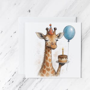 Watercolor Giraffe Birthday Card: Blank Inside Animal Greeting - UK Made