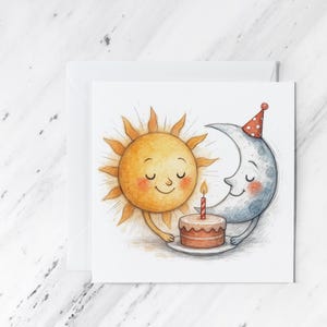 Sun and Moon Birthday Card: Celestial Watercolor Art, Blank Inside in UK