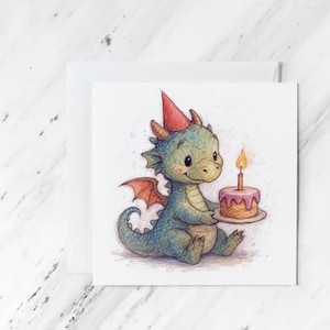 Baby Dragon Birthday Card: Watercolor Fantasy Creature, Blank Inside in UK