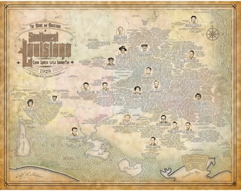 Southwest Louisiana Music Map - NEW 2023 EDITION Birthplaces of over 900 Native Cajun, Zydeco, Creole & Swamp Pop Musicians - 22"x28" Print