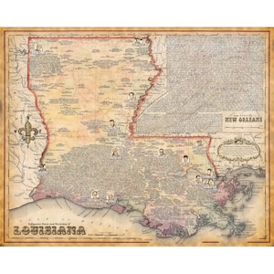 Louisiana Music Map - LATEST EDITION - Birthplaces of 1700 Native Musicians of Jazz, Blues, Cajun, Zydeco, Swamp Pop, ect. - 24&quot;x30&quot; Print