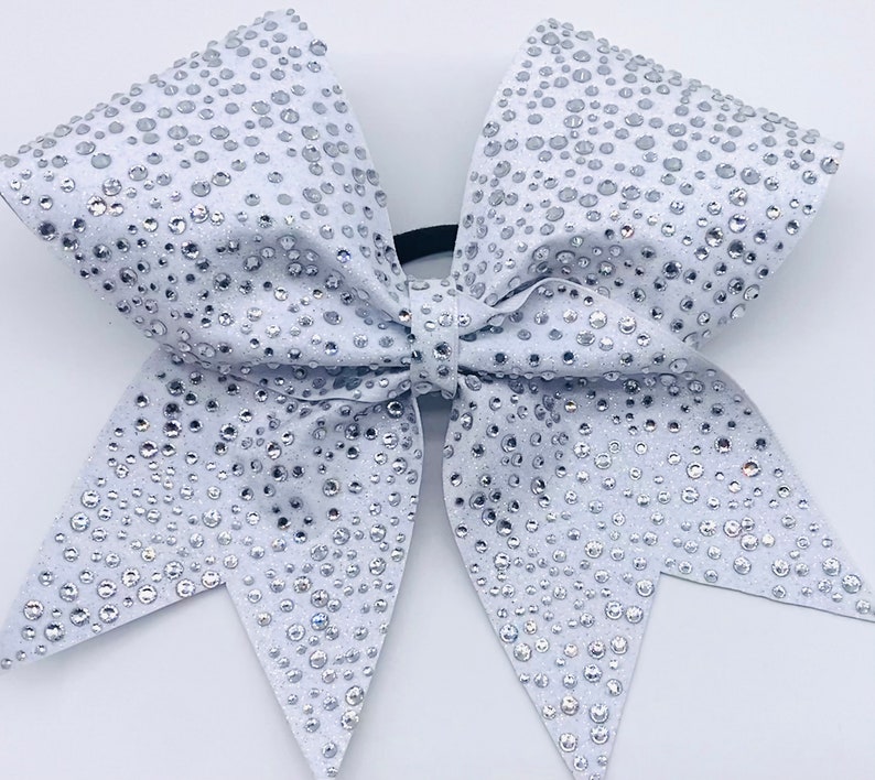 Rhinestone Cheerleading Bow: White Glitter and Rhinestone Crystals With ...