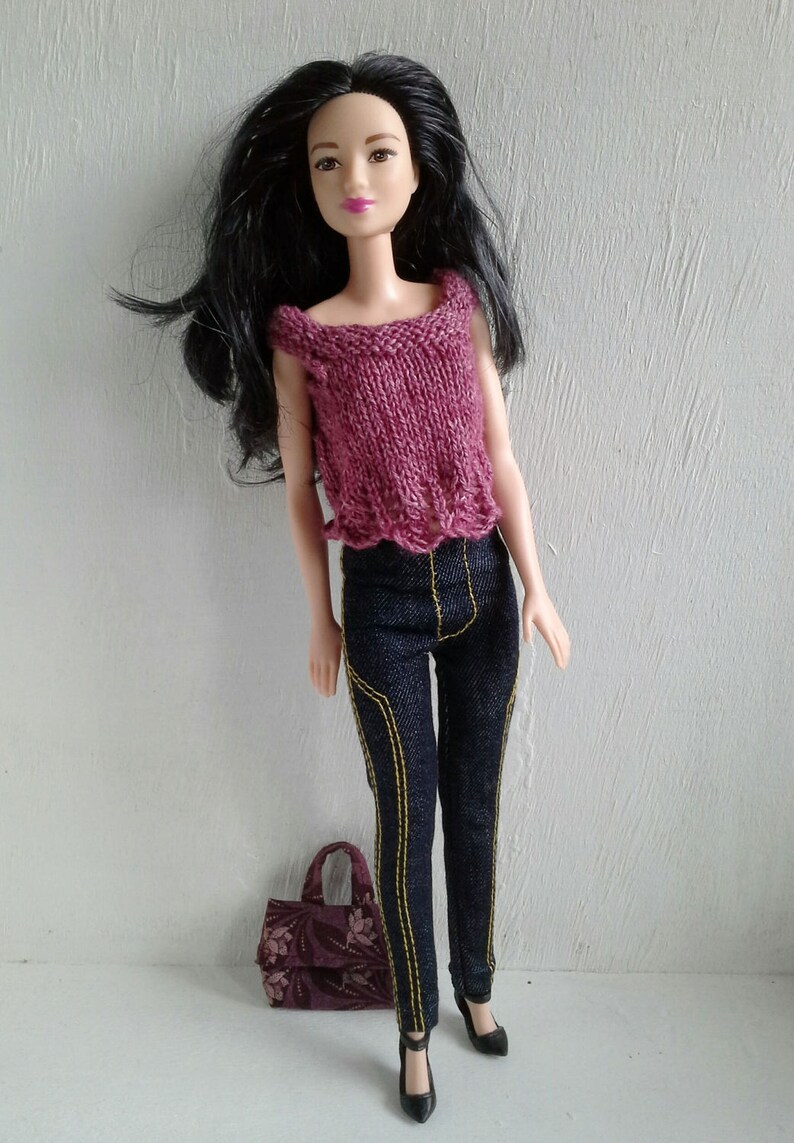 Knitted Top And Cotton Handbag For Barbie Red Tank Sweater Etsy