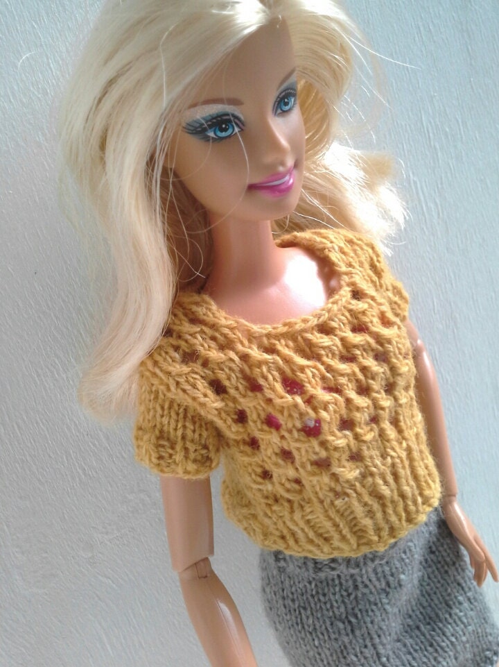 Hand knitted sweater for Barbie vintage style sweater yellow Etsy