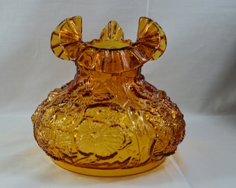 Fenton Amber Puff Poppy with Ruffles Replacement Gone with the Wind Hand-Blown Glass Globe/Shade