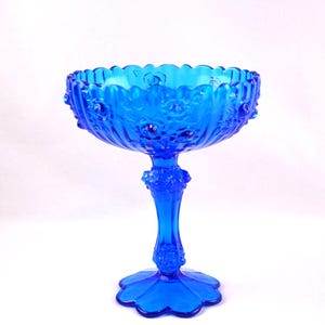 Fenton Blue Cabbage Rose 7.5&quot; Tall Compote/Pedestal Dish