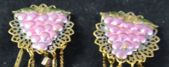 Earrings, Art nouveau look, 1980's Retro Grape Cl… - image 9