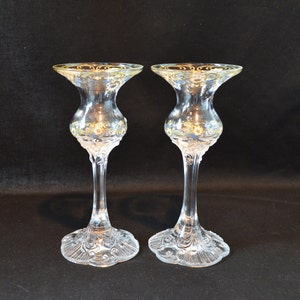 Rosenthal Classic Rose Collection Crystal Glass Candlestick Holder Set, Made in Germany, Hand-Painted, Gold Gilding.