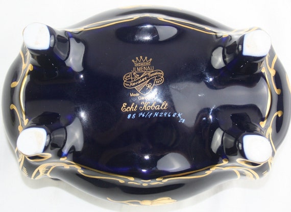 Cobalt Porcelain Trinket Box and Plate: Gold Flor… - image 5