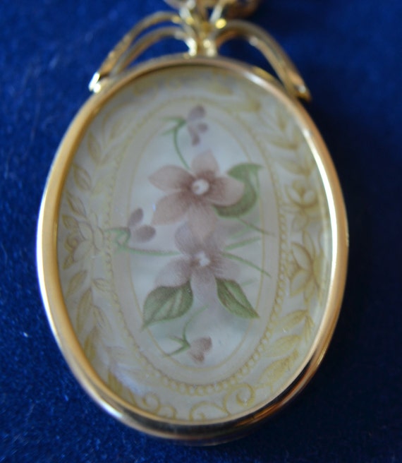Necklace, Hand-painted Violets in Pastels on a 2" 