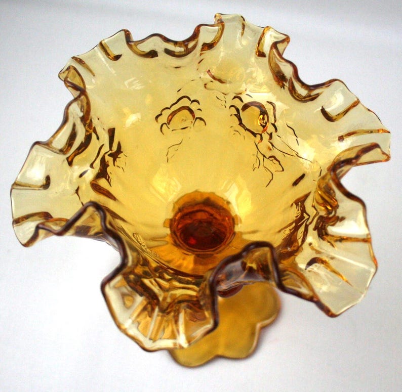 Scalloped Ruffled Rim Fenton Amber Cabbage Rose Compote: Double Ruffle Rim, Scalloped Base - Etsy