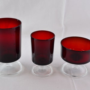 Luminarc Red Cavalier, JC Durand Co. MCM Crystal Glasses, 3 Sizes Available, 6oz, 4oz and Liqueur/Sherbet/Champagne Glasses