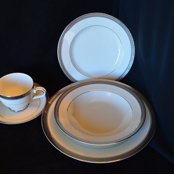 Mikasa China Palaital Platinum, L3235, 1  Soup Bowl, 2 Salad Plates, 2 Cups, 2 Saucers