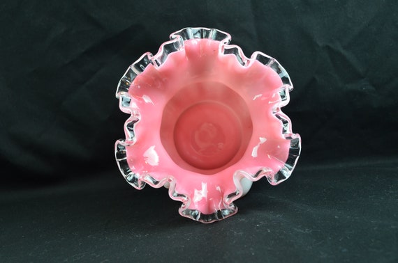 フェントン Fenton フラワーベース 花瓶 ピーチクレスト フェントン ピーチクレスト ガラス花瓶、ビーズメロン模様、フリル